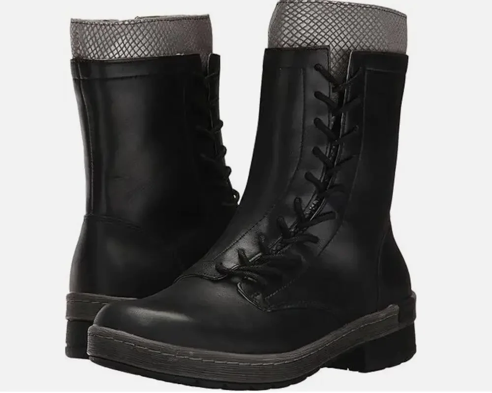Jambu Chestnut Leather Boots 8.5 NWT Black Mid Calf Ankle Booties Lace Boho